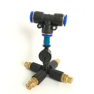 Vòi phun sương 4 cửa đầu đồng dùng cho ống phun sương 8mm hoặc 10mm hoặc 12mm, có van chống nhỏ giọt.
