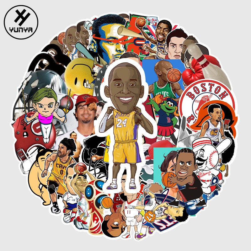 Set 50 hình dán trang trí họa tiết hoạt hình cầu thủ bóng rổ NBA dễ thương