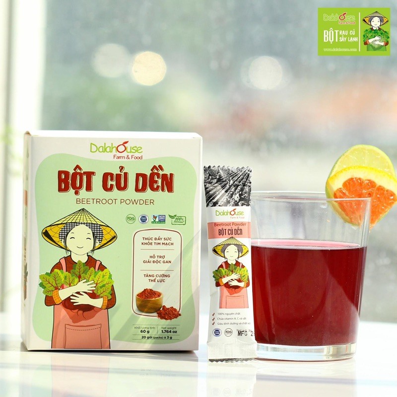 Bột củ dền nguyên chất Dalahouse, tốt cho tim mạch, bổ sung chất dinh dưỡng cho người lớn và trẻ nhỏ ( Hộp 20 gói)