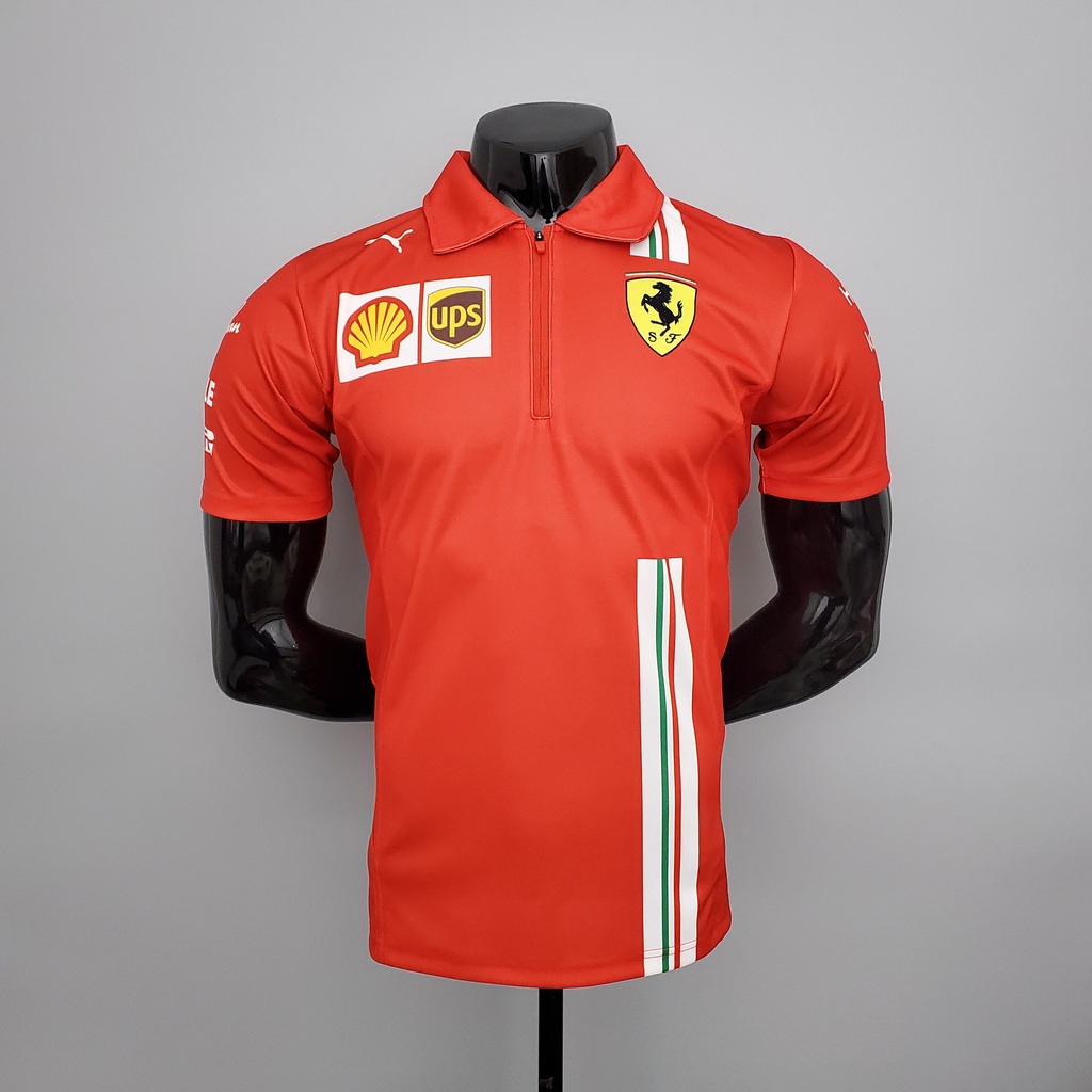 Áo Thun Polo Tay Ngắn Màu Đỏ In Logo Ferrari Thời Trang 2022 F1 Cho Nam
