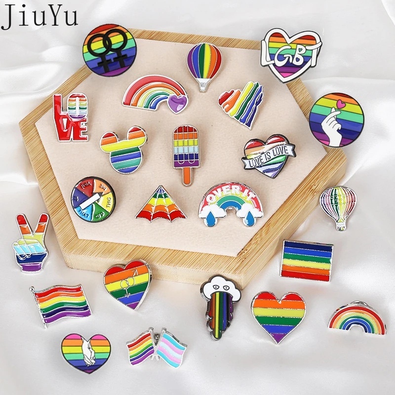 Huy Hiệu Cài Áo Tráng Men Họa Tiết Hoạt Hình Cầu Vồng/Khủng Long/Cầu Vồng LGBT