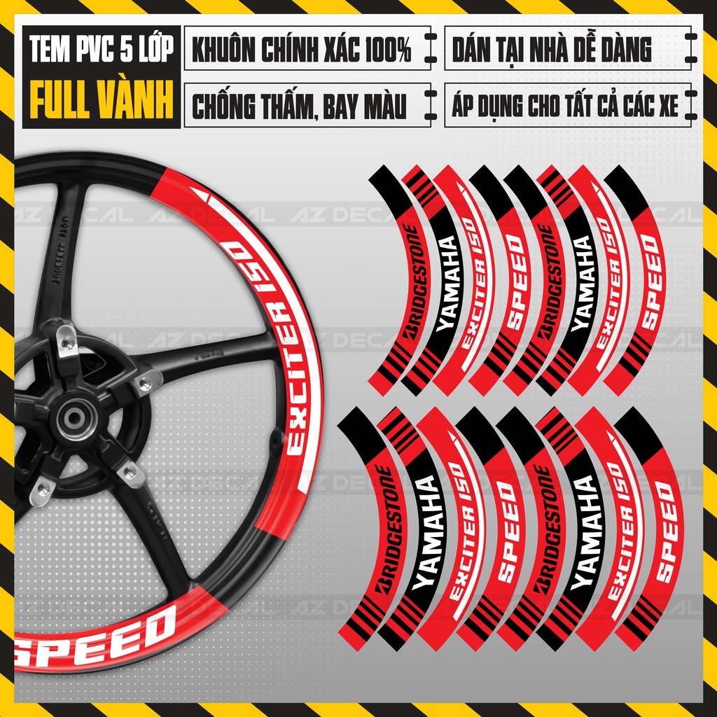 Tem Dán Mâm Bản To Xe Exciter | FullV02 | Decal Vành PVC Cao Cấp, Đa Dạng Màu Sắc Chống Nước, Bền Màu