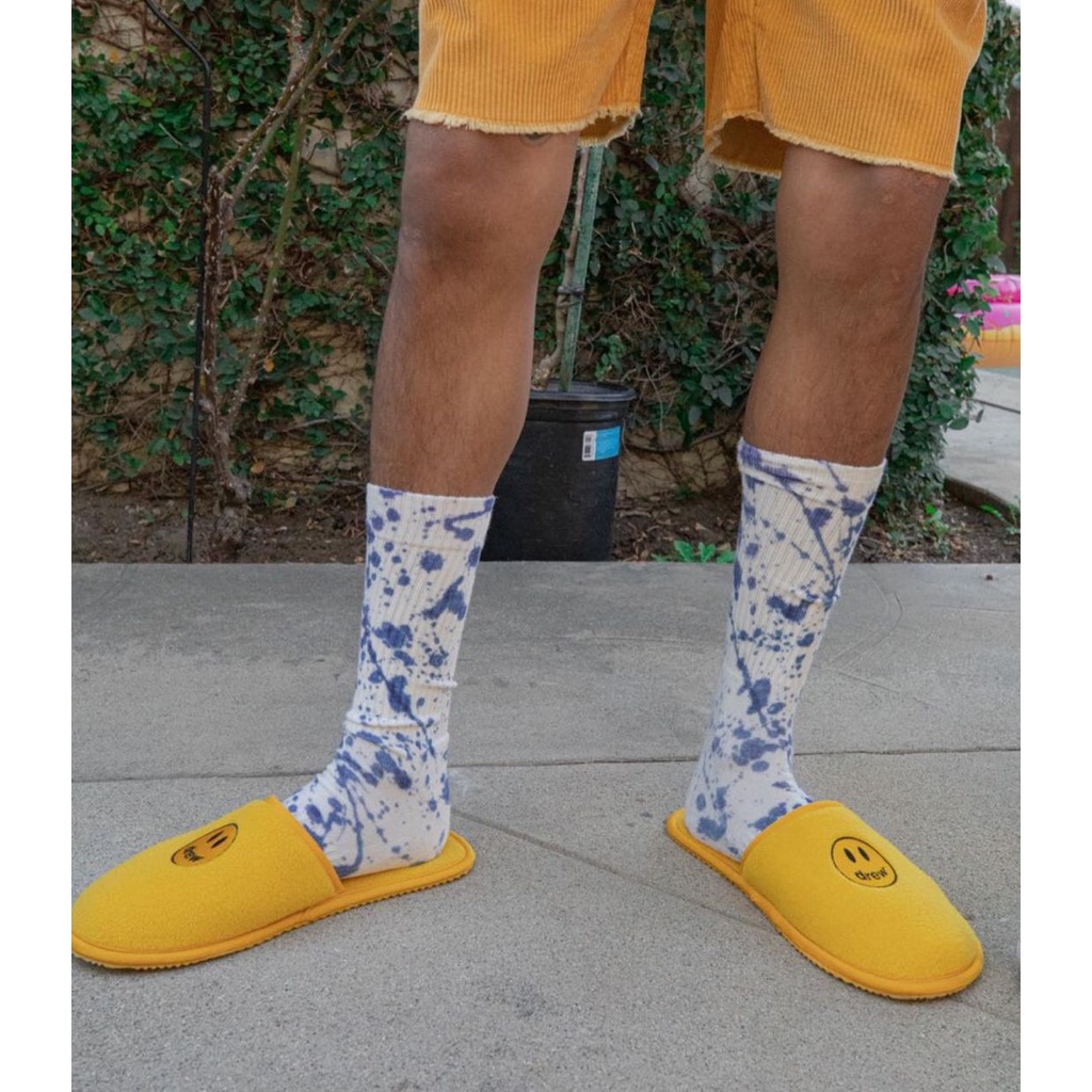 Tất vớ cao cổ dệt kim Unisex Drew House thêu Logo mặt cười màu tie-dye thời trang (Full Box)