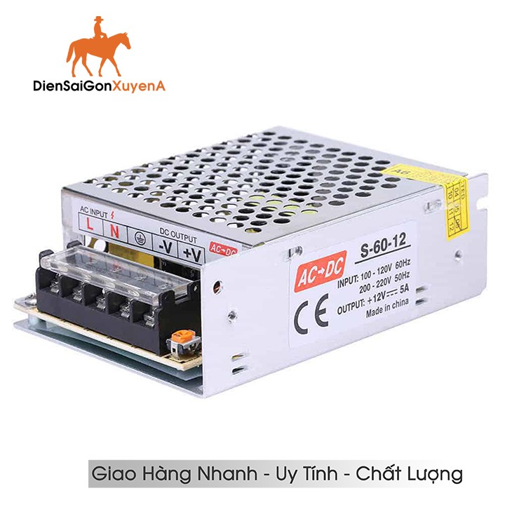 Bộ biến áp nguồn tổ ong adapter đổi nguồn 220V sang 12V 5A  - Điện Sài Gòn Xuyên Á