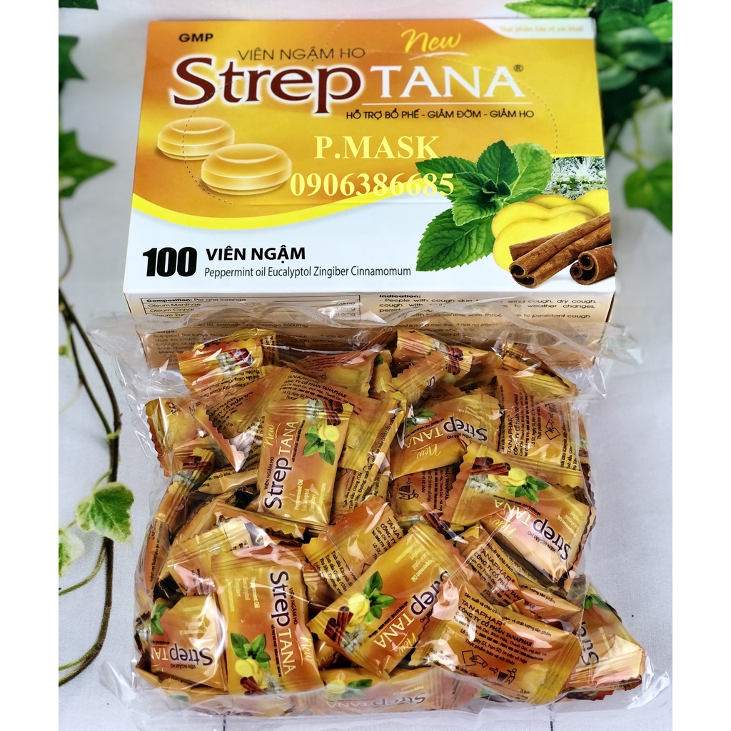 Viên ngậm ho STREPTANA 100 Viên/ hộp - Hỗ Trợ Bổ Phế, Giảm Đờm, Giảm Ho