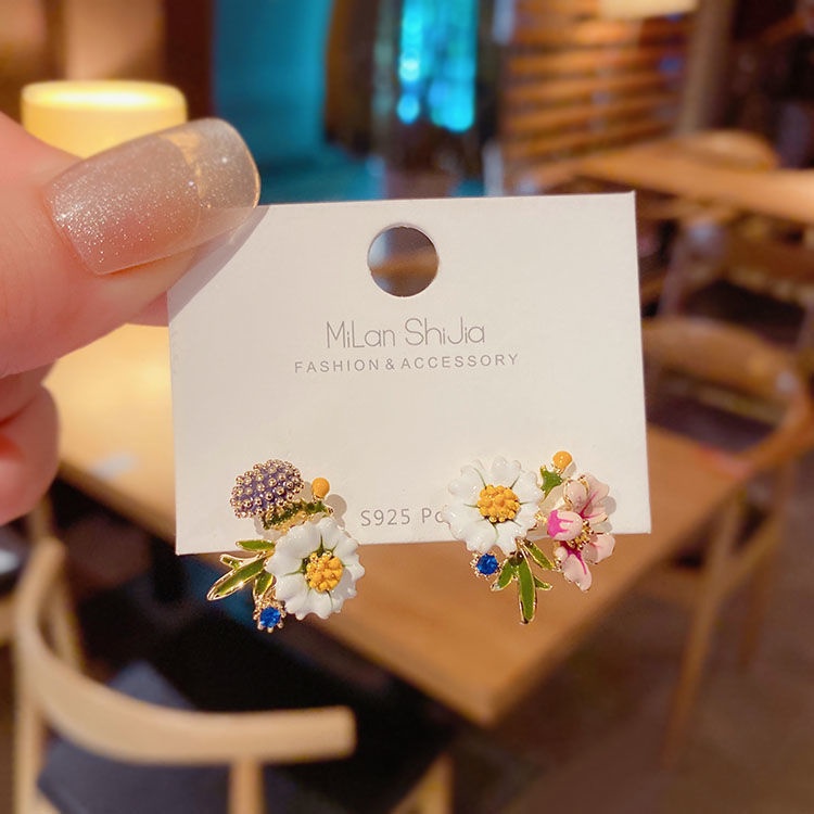 Khuyên Tai Bạc Sterling Hình Hoa Cúc Mùa Hè Cao Cấp Cho Nữ