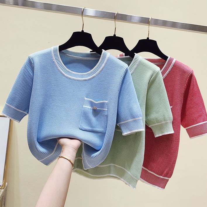 NUZIRO  Áo thun  tay ngắn cổ tròn phong cách Hàn Quốc tùy chọn màu sắc cho nữ