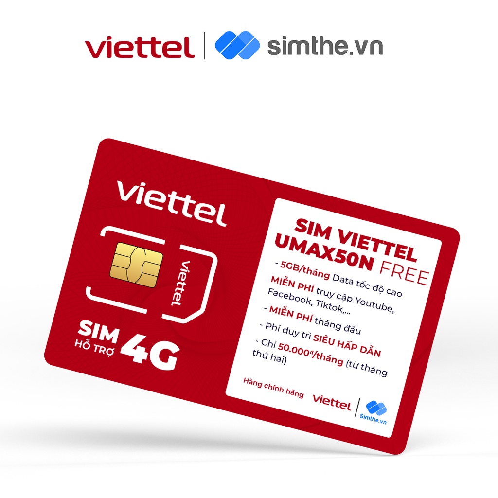 Sim 4G Viettel Umax50N - Data Không Giới Hạn, Max Băng Thông Chỉ 50k/tháng - Hàng Chính Hãng Từ SIMTHE.VN