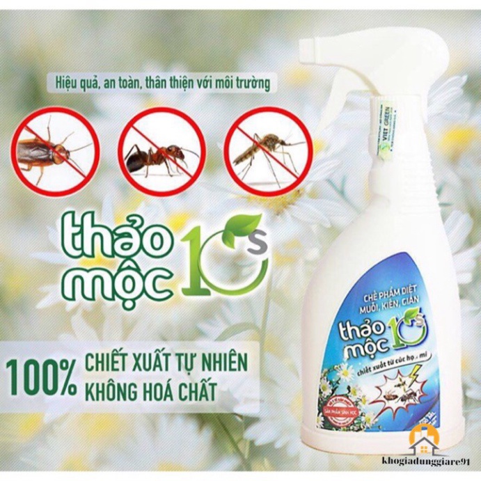 Bình Xịt Diệt Muỗi Kiến Gián Mối Sinh Học THẢO MỘC 10S Hương Sả Chanh (Chai 500ml)