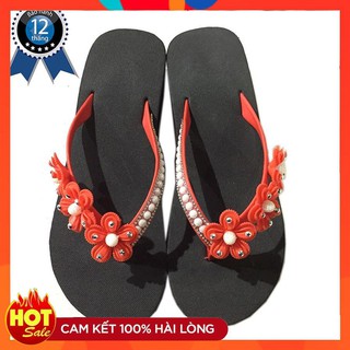 (Bảo Hành 12 Tháng) Dép kẹp hoa mai đỏ cao 5cm hàng nhà gia công bao xài