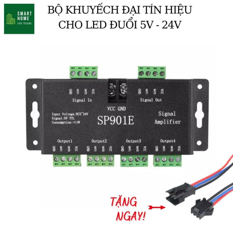 Bộ khuyếch đại tín hiệu điều khiển 1 ra 4 cho đèn LED đuổi, LED ốp trần, LED RGB