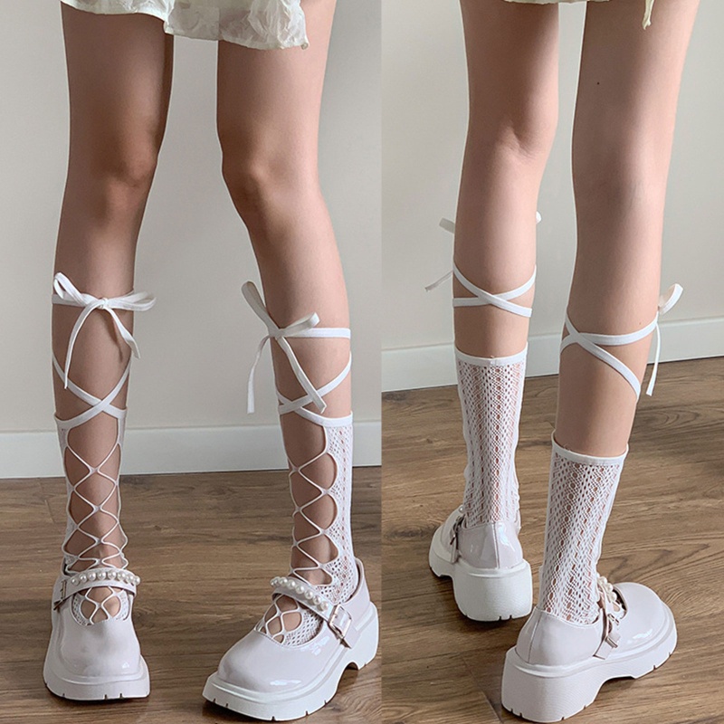 Vớ Lưới Ren Thắt Nơ Phong Cách Gothic Harajuku Nhật Bản Cho Nữ