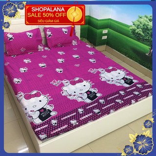 Bộ ga gối trải giường 2mx2m2 hình kitty chấm bi