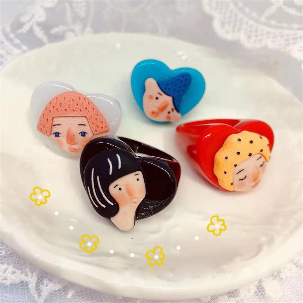 Nhẫn Acrylic Hình Trái Tim Phong Cách Retro Thời Trang Cho Nữ