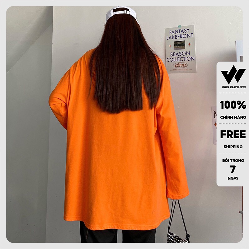 Áo thun tay dài WIIS phông unisex form rộng Trơn cotton nam nữ oversize ulzzang
