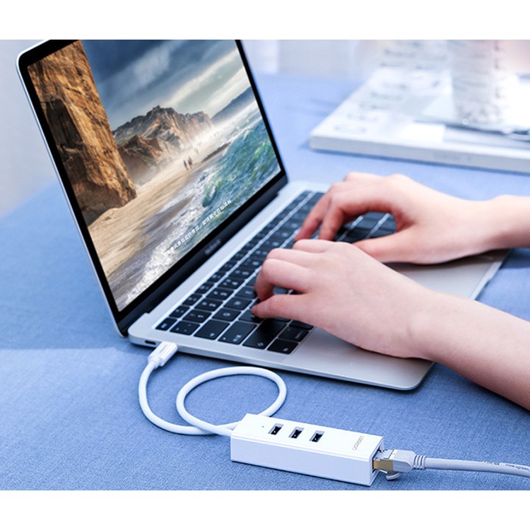Bộ chia USB tích hợp cổng mạng LAN cho Macbook, điện thoại đời mới