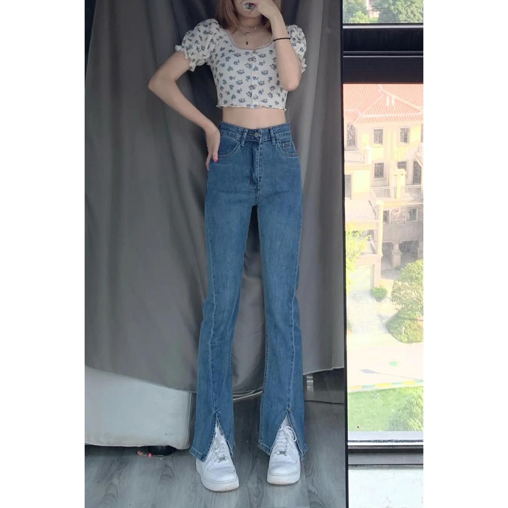 (ORDER TAOBAO) QUẦN JEAN CẠP CAO XẺ TÀ ỐNG LOE