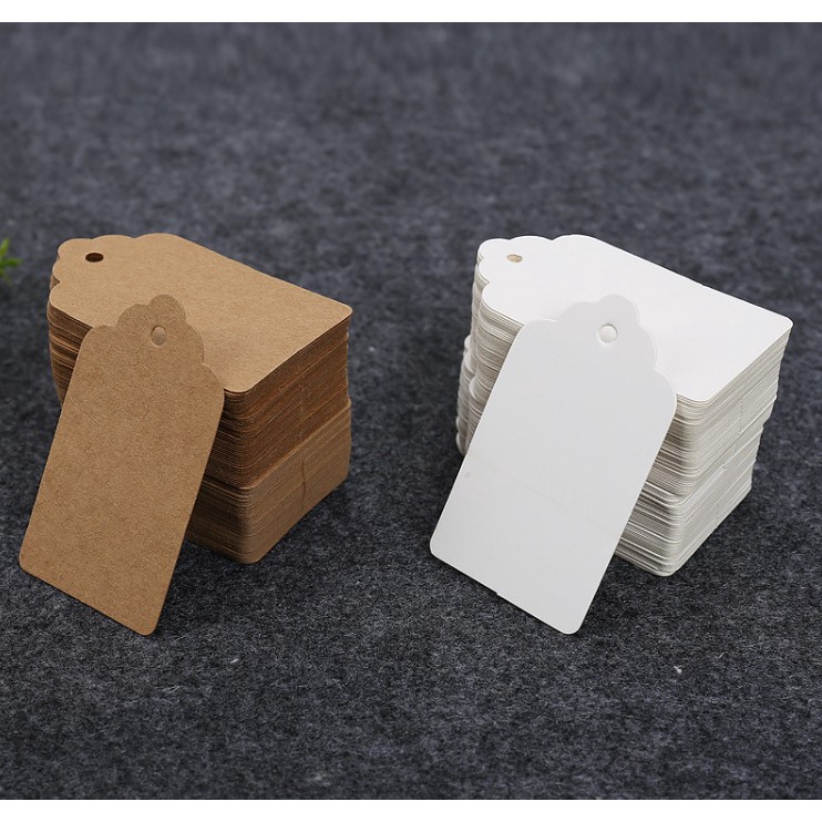 100 tag ghi giá màu trắng, ghi tên sản phẩm đơn giản size 6x3cm