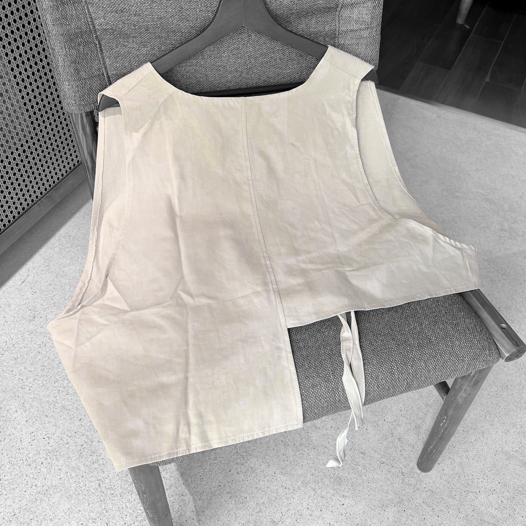 Áo gile túi hộp MeanStore Áo gile nam nữ khoác lệch tà form crop có size rộng chất kaki màu be vintage