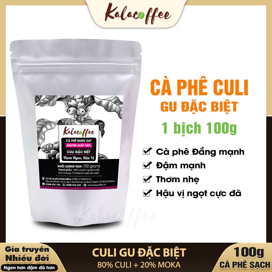 Cafe Culi Đặc Biệt Cà Phê nguyên chất 100% vị đắng mạnh đậm đà thơm nhẹ hậu ngọt gói 100g