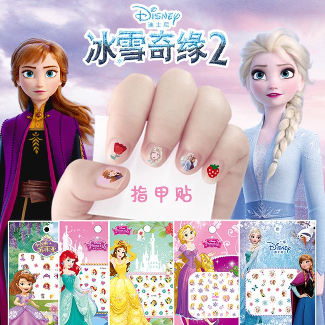 Miếng Dán Móng Tay Họa Tiết Elsa Disney Cho Bé Gái, Set Dán Móng Tay Hoạt Hình Dễ Thương