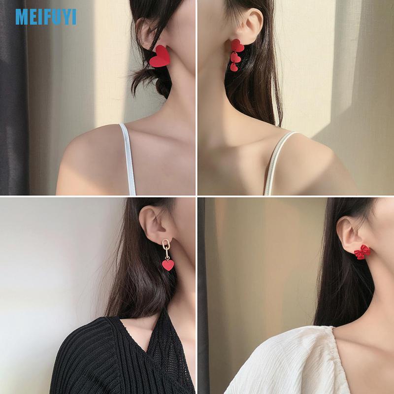 Khuyên Tai Hình Nơ Màu Đỏ Thời Trang Ngọt Ngào Cho Nữ