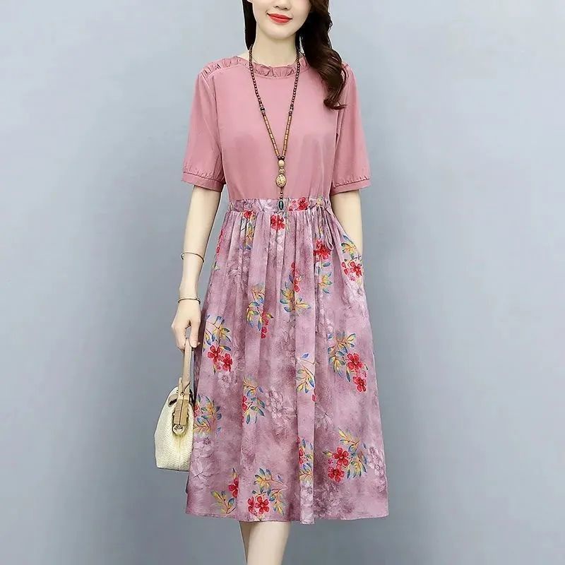 Đầm Chữ a Vải Lanh Cotton Họa Tiết Hoa Thời Trang