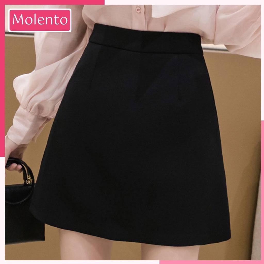 Chân Váy Chữ A Ngắn Công Sở Lưng Cao Khóa Kéo Có Quần Lót Vintage Ulzzang Phong Cách Hàn Quốc Trẻ Trung Molento M12