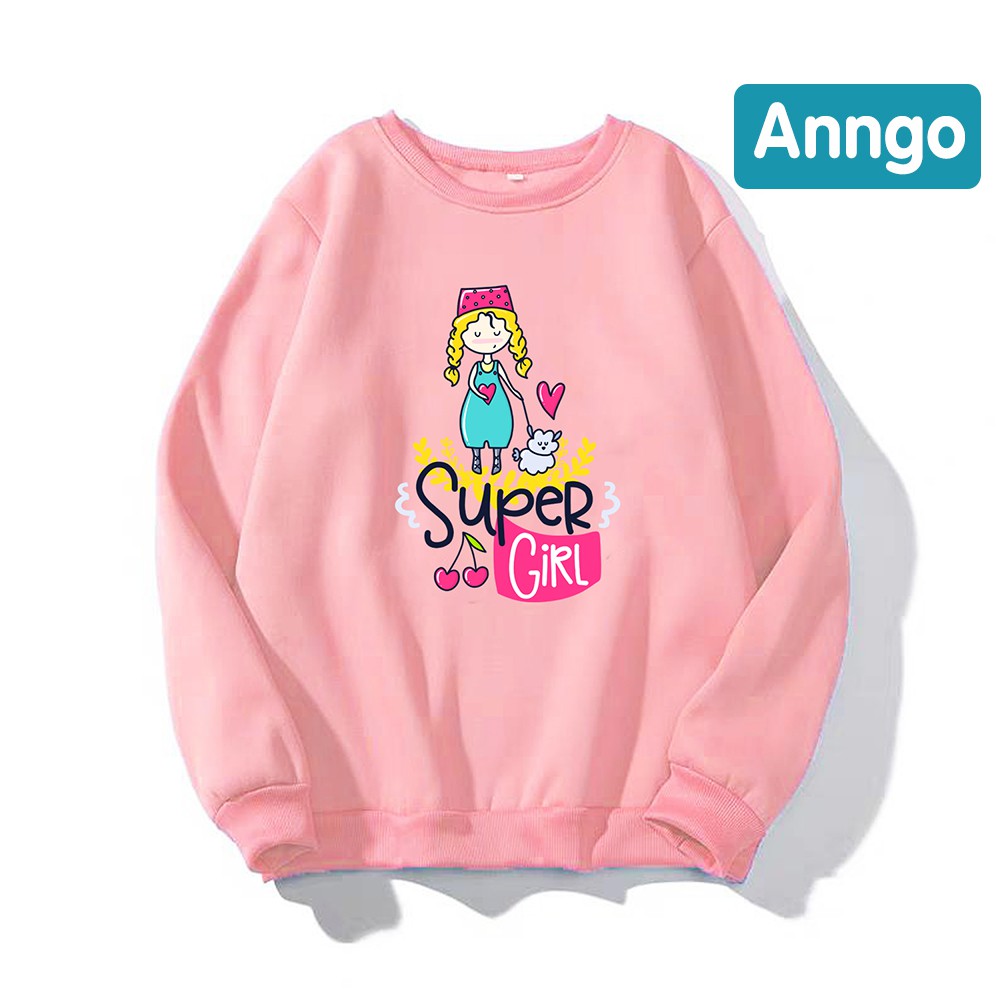 [FREESHIP_50K] Áo Sweater nữ in hình Super Girl dễ thương, kiểu hoodie chui đầu AnNgo  - DS101