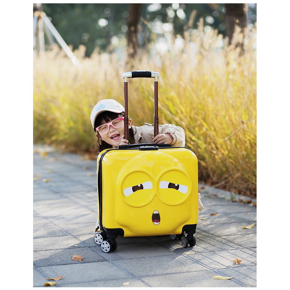 VALI MINION KÉO VUÔNG SIZE 18 CHO BÉ TRAI GÁI - 3 SẮC THÁI CẢM XÚC ĐẸP XUẤT SẮC