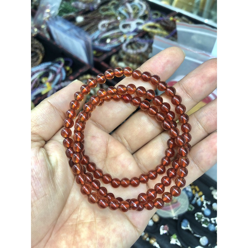 Vòng đeo tay, lắc tay phong thủy quấn 3 vòng đá garnet đỏ