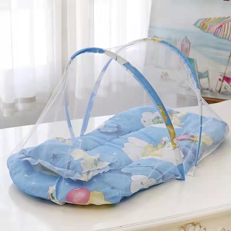 Màn chụp gấp gọn cho bé - mùng chống muỗi trẻ em có đệm bông kèm gối tiện lợi