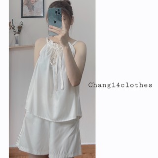 Set ngủ vải lụa 2 màu be, hồng