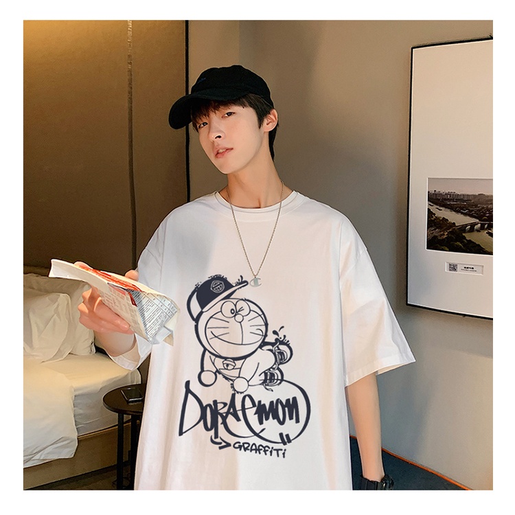 Áo Thun Tay Ngắn Cổ Tròn Dáng Rộng In Hình Doraemon Thời Trang Cho Nam size Lớn 8XL