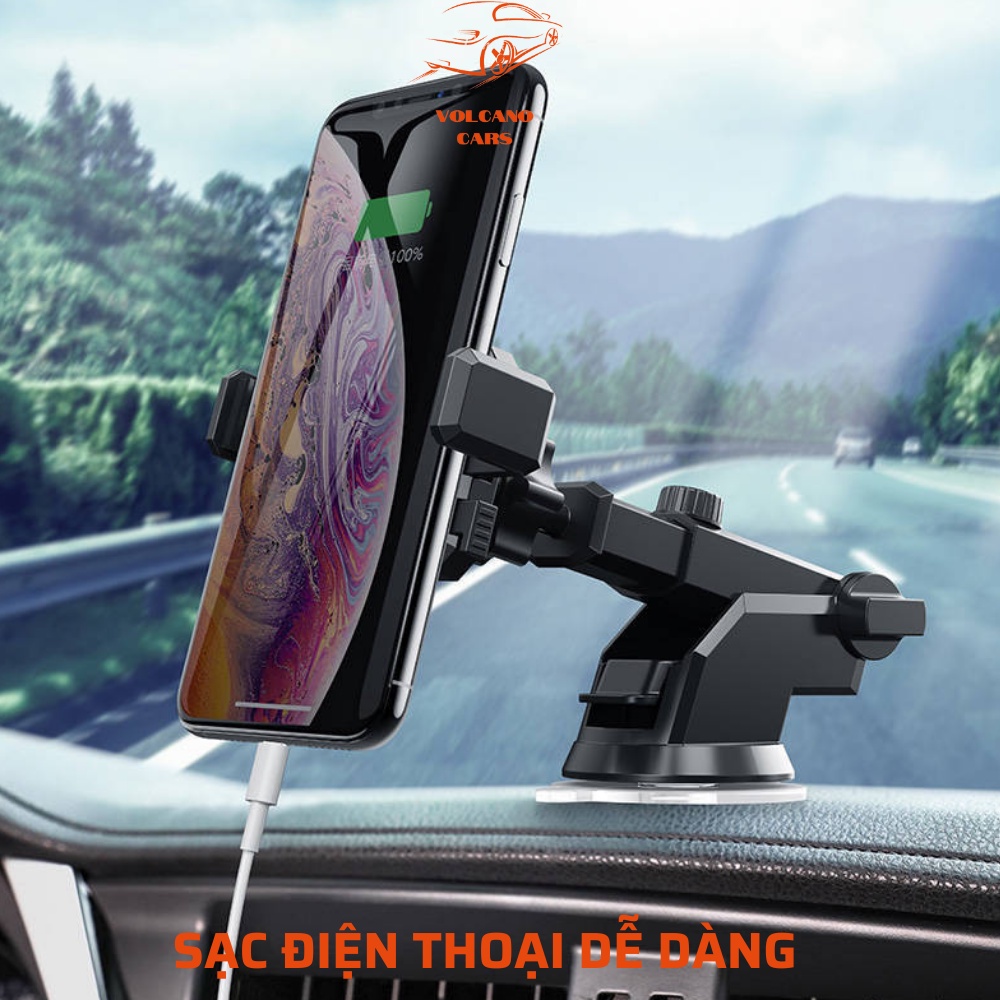 Giá đỡ điện thoại ô tô Volcano Cars kẹp hút để trên taplo, kính lái đa năng xoay 360 độ chỉnh góc nhìn trong xe hơi | BigBuy360 - bigbuy360.vn