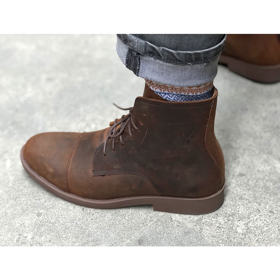 Giày cao cổ nam da bò sáp ngựa điên cao cấp bụi bặm Captain Boots Mad Brown