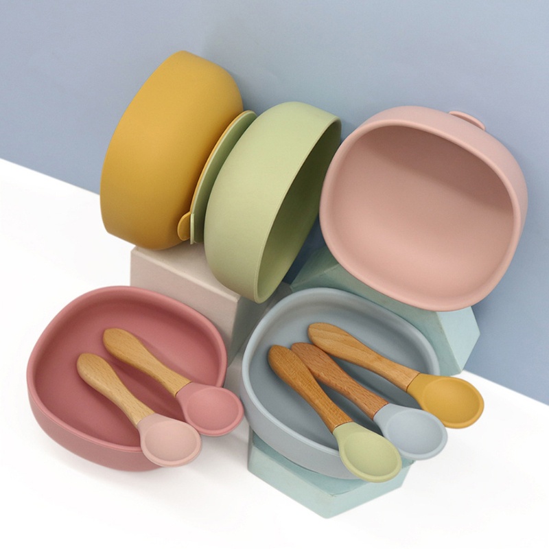 Bộ Tô Muỗng Nĩa Ăn Chia Ngăn Bằng Silicone Chống Trượt Cho Bé Sơ Sinh