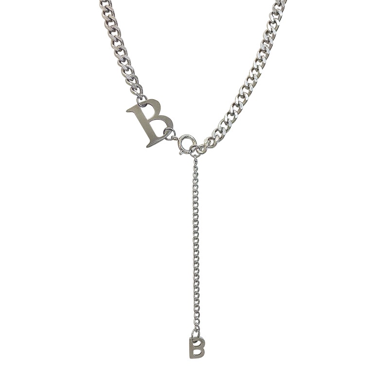 Vòng cổ thép titan mặt chữ B phong cách hip hop Âu Mỹ thời trang cá tính