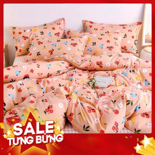 Bộ chăn ga gối , drap giường chất cotton poly họa tiết thỏ hoa