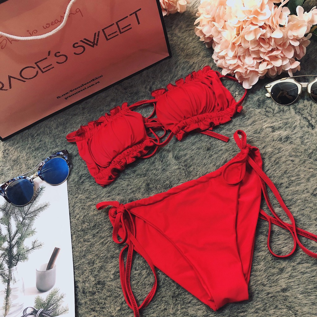 bikini 2 mảnh chun ngực quần tam giác thắt nơ điệu đà | BigBuy360 - bigbuy360.vn