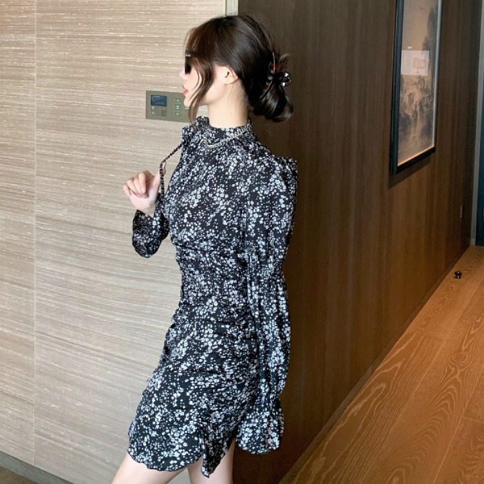 Đầm Hoa Tay Phồng Phong Cách Retro Thời Trang Dành Cho Nữ