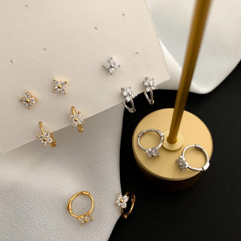 Khuyên tai tròn Set Bông Tai 14K Dạng Vòng Tròn Nhỏ Đính Đá Zircon Cho Nữ