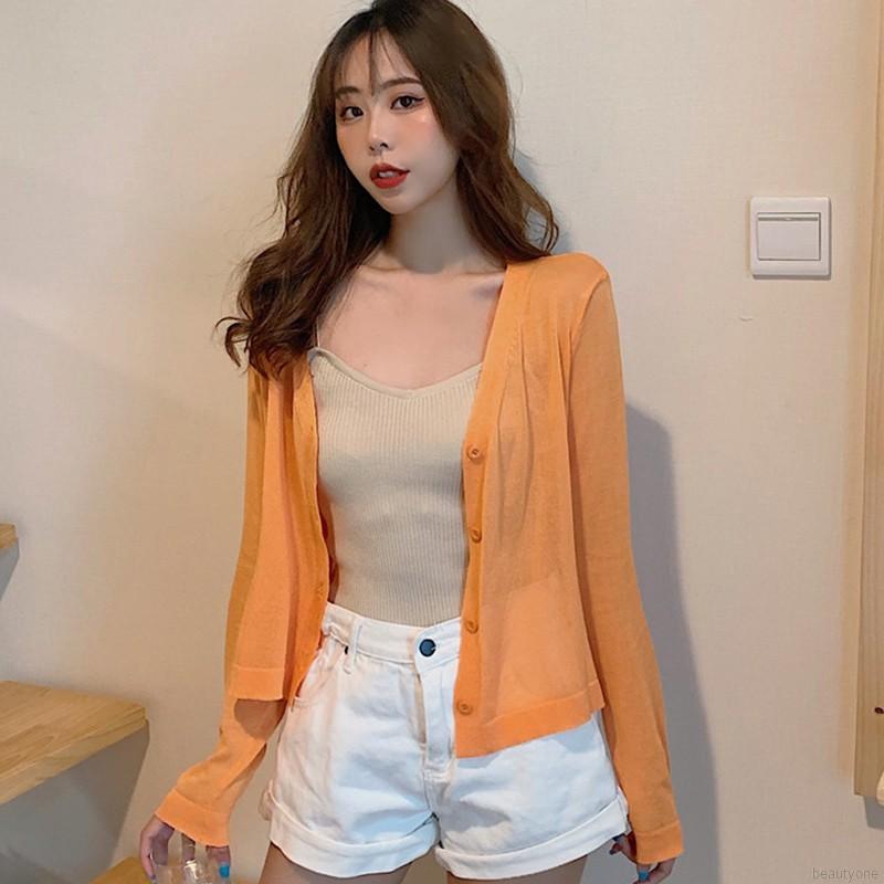 Áo Cardigan Dệt Kim Tay Dài Phối Nút Thiết Kế Cổ Chữ V Thanh Lịch