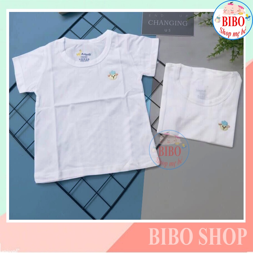 ÁO THUN TAY NGẮN COTTON TRẮNG CHO BÉ MẶC NHÀ VẢI MÁT THUN 4 CHIỀU_MÃ Amamio