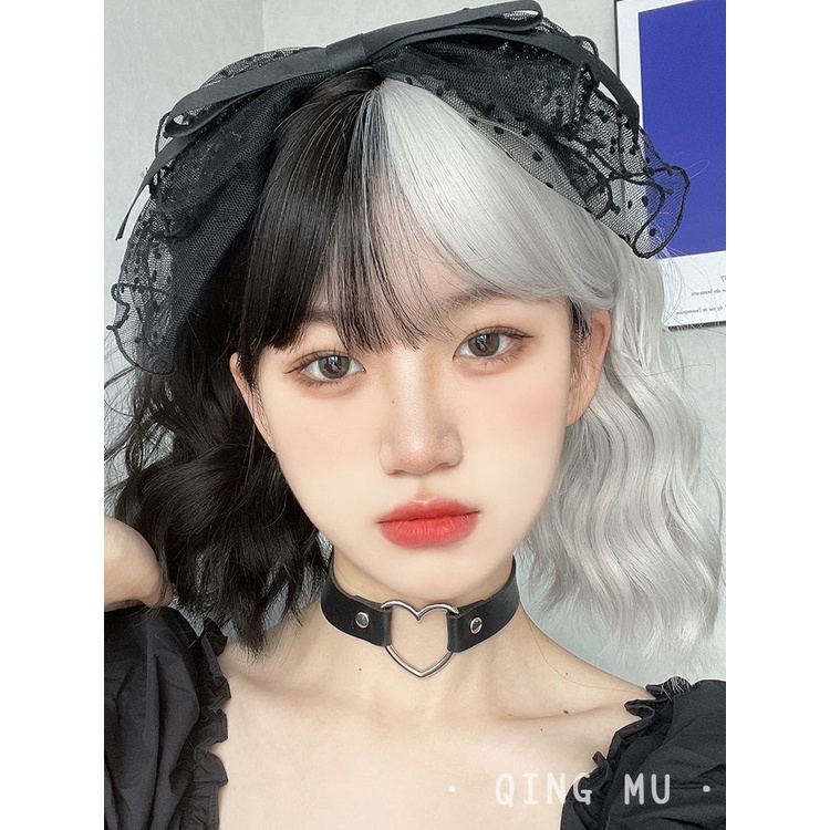 Tóc Giả Nửa Đầu Màu Trắng Đen Hóa Trang Cruella N5Q9