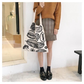 Túi vải canvas túi tote cỡ lớn đeo vai in hình đựng đồ hàn quốc túi tote canvas mùa hè