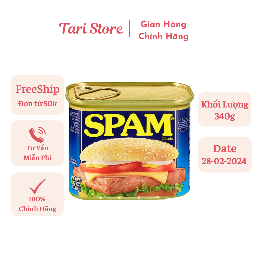 Thịt hộp SPAM của Mỹ 340g (2 loại truyền thống và ít mặn) (Date 2/2024)