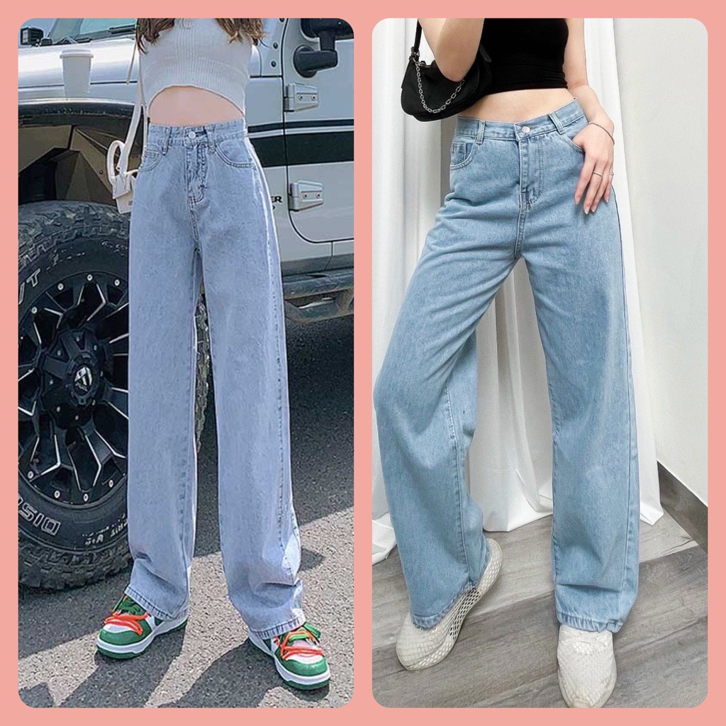 Quần Baggy Jean Ống Rộng,Quần Baggy Jean Ống Rộng Dáng Suông Lưng Cao (Vải Bao Xịn)