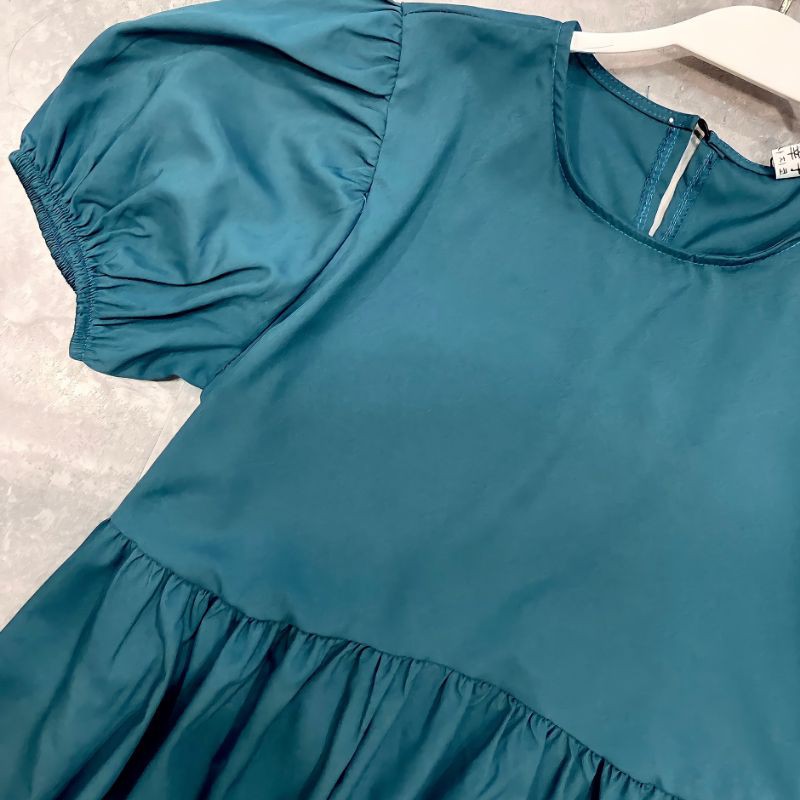 Đầm xuông rộng,váy xuông màu xanh cổ vịt tay bo phồng Mi Clothing 1007 | BigBuy360 - bigbuy360.vn