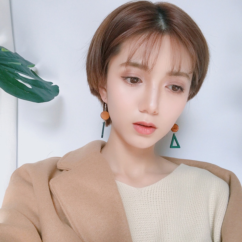 Đôi Khuyên Tai Dài Kiểu Hình Học Bằng Gỗ Thời Trang Hàn Quốc Cho Nữ